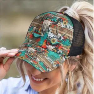 힙합 모자 사용자 정의 로고 5 패널 스포츠 모자 남성 오픈 크로스 포니 테일 네트 캡 남녀 공용 면 및 폴리 에스테르 트럭 모자