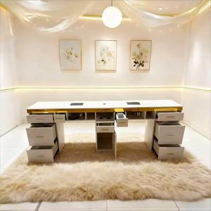 Mesa de <span class=keywords><strong>Manicura</strong></span> Doble de Mármol Moderna y Lujosa con Aspirador de Polvo y Luz, Estación de Trabajo Profesional para Salón - Product Image 1