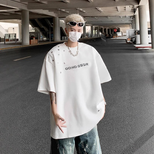 <span class=keywords><strong>Camiseta</strong></span> de <span class=keywords><strong>Manga</strong></span> <span class=keywords><strong>Corta</strong></span> para Hombre, Estilo Urbano Americano 2025, Diseño Exclusivo de Verano, con <span class=keywords><strong>Hombreras</strong></span>, Marca de Moda, Estampado 3D con Letras - Product Image 4