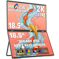 Monitor Portátil Dual Plegable y Apilable de 18.5 Pulgadas, 2K QHD, 200Hz, HDR, 100% sRGB, Pantalla Mate, Sin Controlador, para Windows y Mac