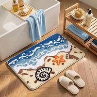 Custom Super Water Absorbent Beach and Ocean Theme Anti-Slip Bath Rug Long Hair Bathroom Floor Mat for Home Bedroom