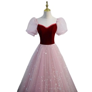 Evening Gown Women Ball Gown Sweetheart Neckline Empire Waist Chiffon Pink Starry Skirt Graduation Piano Performance Dress - Product Image 5