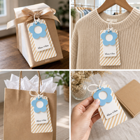 Ensemble d'étiquettes cadeaux prêtes à être expédiées, en forme de fleur, rayées, avec cordon en coton pour les cadeaux de fête, vente en gros en stock