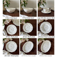 Service de vaisselle en céramique en gros, assiettes et tasses en porcelaine vintage à motifs floraux en relief, assiettes de petit-déjeuner et de dîner, vaisselle de mariage