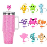 Cache-paille en caoutchouc souple universel 10 mm, motif dessin animé mignon semi-3D, à personnaliser, pour étui, breloque, protection anti-poussière pour paille, motif animaux marins