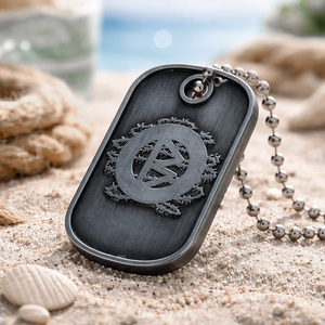 Collar con Placa de Identificación para Perro, de Aleación de Zinc con Acabado Metálico Negro Cepillado, Logotipo 3D en Relieve, Colgante de Moda Personalizado con Cadena de Bolas para Hombre - Product Image 3