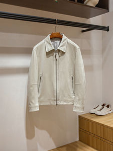 Veste bomber décontractée pour homme en velours chamois de style italien, col rabattu, 280g, logo sur le devant, coupe-vent - Product Image 6