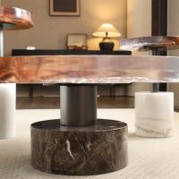 Table basse ronde moderne en époxy Mobilier design moderne Pied en pierre marbrée Ensemble de tables basses en résine pour salon