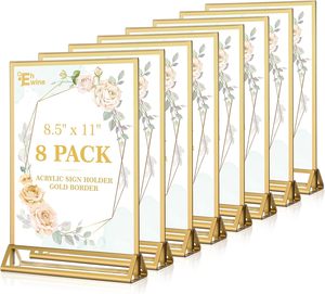 Bán Buôn Đôi Hai Mặt Vàng Acrylic Giữ Dấu 8.5X11 Hiển Thị Rõ Ràng Đứng Bảng Top Menu Flyer Chủ Cho Đám Cưới Các Bên - Product Image 1