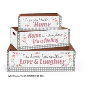 Ensemble de <span class=keywords><strong>3</strong></span> caisses de rangement en bois peintes écologiques Love Bless, couleur et taille personnalisables, boîte rectangulaire élégante faite à la main pour la maison - Product Image 2