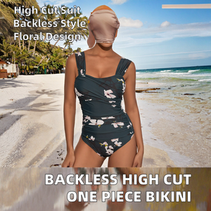 <b>White</b> Black Floral Brazilian 2-Piece <b>Bikini</b> 2026 Fashion High Cut Backless Push up Seaside Swimsuit - Product Image 2