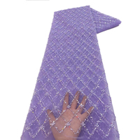 Tissu de Luxe NI.AI pour Mariage en Dentelle Nette Brodée de Paillettes, Tissu Africain Perlé avec Séquences et Perles