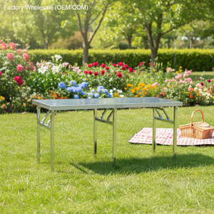 <span class=keywords><strong>Table</strong></span> de préparation pliable en acier inoxydable 201 robuste, vente en gros d'usine OEM, pour hôtels, jardins, mariages et événements – Design élégant - Product Image 1