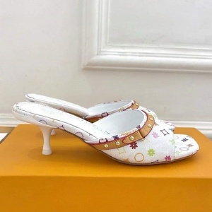 2026 Summer Trend Designer Thin Heel Slide Sandals Premium Wear-Resistant Printed Canvas Fabric Luxury Casual <b>Shoes</b> Wholesale - Product Image 1