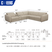 Sofá Reclinable Eléctrico MANWAH CHEERS en Forma de L, Seccional de Cuero con Carga Inalámbrica y Portavasos, Venta al por Mayor para Sala de Estar, OEM