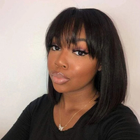 Wig Bob grosir dengan poni murah rambut manusia Brasil mentah wig Bob pendek rambut manusia tanpa lem wig depan renda UNTUK WANITA HITAM