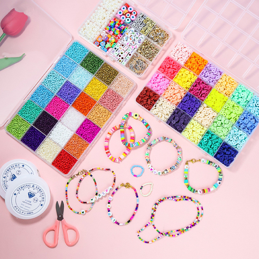 Girls Friendship Bracelet DIY Glass Seed Beads Jewelry Making Bracelet Waist Beads Kits Flat Polymer Clay Beads