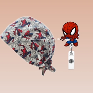 Casquette de travail pour homme à motif dessin animé avec porte-badge assorti, bonnet de travail pour hôpital avec doublure en satin, casquette sur mesure - Product Image 1