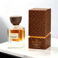 Flacon de parfum vide transparent brillant à fond épais 30ml 50ml avec logo personnalisé, bouchon demi-cercle marron/noir, flacon en verre avec pulvérisateur fin