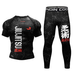 Magliette personalizzate BJJ Rashguard + pantaloni Rash Guard tuta Fitness <span class=keywords><strong>boxe</strong></span> maglie Muay Thai compressione uomo Kickboxing tuta sportiva - Product Image 5