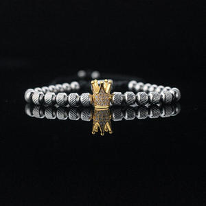 Bracelet en acier inoxydable plaqué or 18 carats tressé à la main pour homme, motif ananas perlé, vente en gros de luxe - Product Image 2