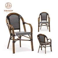 Fournisseur d'usine meubles de salle à manger Vintage en plein air, chaise empilable à dossier haut en rotin français, chaise en osier de bistrot pour le projet