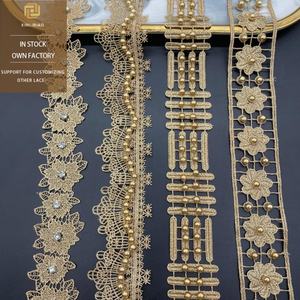 Aksesori pakaian buatan tangan terbuat dari manik-manik, menampilkan bordir renda emas dan dekorasi renda mawar. - Product Image 1