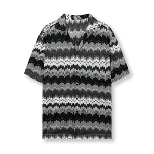 Camisa de renda casual com botões, moda masculina de manga curta, camisa de malha de crochê personalizada, novidade em design, novidade de verão 2024