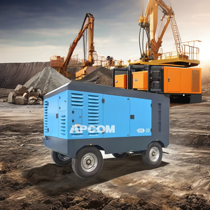 Compresor de aire de tornillo diésel de alta presión con motor diésel montado sobre patín APCOM para plataforma de perforación de voladura de Minería bien roca - Product Image 1