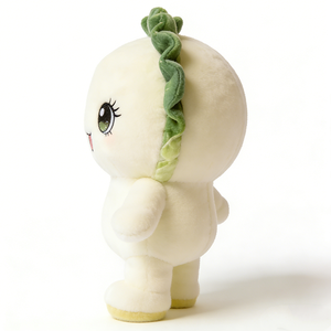 Peluche personnalisée mini et compacte en forme de chou chinois (bok choy) avec capuche en feuille à nervures brodées et volants, membres en peluche courte. - Product Image 5