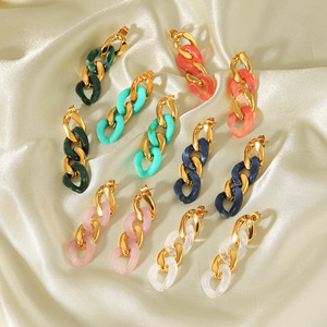Lightweight Waterproof Resin Twist <b>Chain</b> <b>Stud</b> <b>Earrings</b> Glossy Stainless Steel Gold Plated Ear Ornaments For Female Party Gifts - Product Image 4