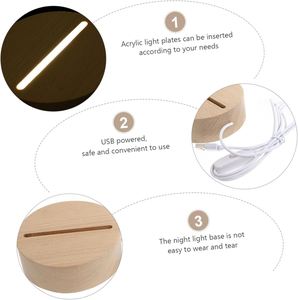 3D Illuminated LED Modern <b>Night</b> <b>Light</b> Solid Wood Lamp Base Oval Bamboo/Wood USB Powered Dimmable Warm White <b>Light</b> - Product Image 4