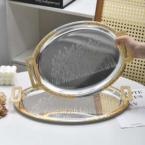 Plateau <span class=keywords><strong>rectangulaire</strong></span> en céramique européenne écologique, résistant au lave-vaisselle, avec couvercle ajouré en dentelle or et argent, 100 pièces, plateau à fruits multi-usages - Product Image 3