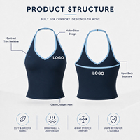 Débardeur de sport pour femme OEM/ODM personnalisé, col en V contrastant, dos nu, coupe ajustée, très extensible, avec soutien-gorge intégré pour le yoga et l'entraînement