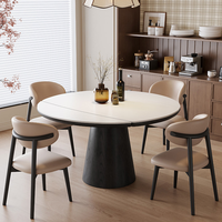 Ensemble de table à manger ronde en bois antique de style médiéval avec plateau en dalle, extensible et pliable, 6 places, pour restaurant