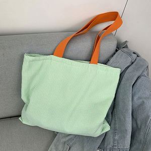 Casual Striped Canvas Shoulder <b>Large</b> Capacity Tote <b>Bag</b> for Women - Product Image 1