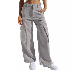 Kadın moda çok cep tulum düz bacak pantolon gevşek iş giysisi kot - Product Image 5