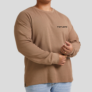 เสื้อยืดแขนยาวทรงหลวมสำหรับผู้ชายไซส์ใหญ่ ผ้าวาฟเฟิล คอกลม เนื้อผ้ามีเท็กซ์เจอร์ สวมใส่สบาย เหมาะสำหรับฤดูใบไม้ร่วงและฤดูหนาว - Product Image 1