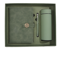 Ensemble cadeau en cuir PU avec carnet A5, stylo et gourde isotherme, logo personnalisé, promotionnel pour entreprises, Nouvel An chinois, porte-bonheur Fu vert