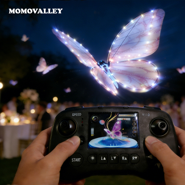 Momovalley New Arrival Simple Quick Ship Led Light Show Bioinspired Robotic Flying Butterfly Drone Remote Control for Gala Night