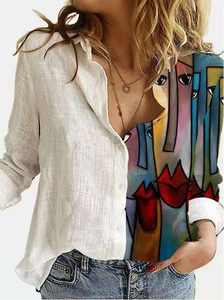 Camicetta Casual da Donna King Mcgreen Star, Stile Vintage con Bottoni, Ampia e Comoda, con Stampa Cartoon e Patchwork - Product Image 6