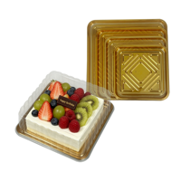 Boîte à gâteau de mariage robuste en plastique PET recyclable, assiettes à dessert jetables carrées dorées de 7/8/10/11 pouces avec couvercle transparent