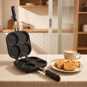 Crêpière 4 cavités en aluminium moulé sous pression, sans PFOA, double couche, 40x18,3 cm, compatible gaz, céramique et lave-vaisselle, motifs animaux mignons - Product Image 6