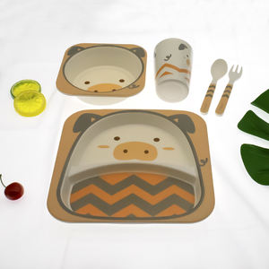 Ensemble de 5 pièces à imprimé Animal de dessin animé, couverts pour enfants, assiettes en Fiber de bambou avec tasse, vaisselle - Product Image 2