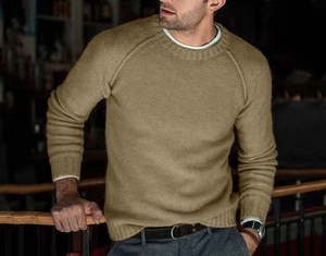 Pull tricoté <span class=keywords><strong>homme</strong></span> automne-hiver, col rond, manches raglan, col et poignets côtelés fins, coupe ajustée, style décontracté et tendance - Product Image 4