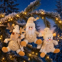 Ensemble d'ornements en peluche de Noël, 3 figurines Père Noël, Bonhomme de neige, Renne, décorations suspendues, crème et or, taille personnalisable, marque HongRuiKe pour Noël