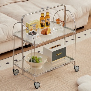 รถเข็นโลหะพับได้สไตล์ยุคกลาง<span class=keywords><strong>มือ</strong></span><span class=keywords><strong>สอง</strong></span> ขนาดเล็ก สำหรับห้องนั่งเล่น ห้องครัว โซฟา ชา อาหารเคลื่อนที่ <span class=keywords><strong>กาแฟ</strong></span> <span class=keywords><strong>โต๊ะ</strong></span>ข้างพับได้ - Product Image 1