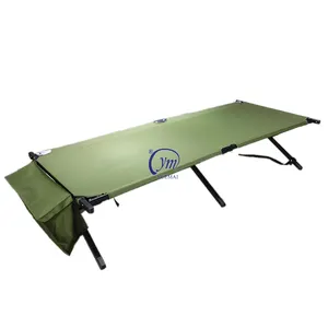 YUEMAI elastis lipat lipat, tempat tidur berkemah aluminium merenggang hijau zaitun luar ruangan dapat disesuaikan