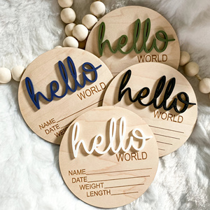 Letrero de Madera de Bienvenida para Recién Nacidos con la Frase 'Hola Mundo', Placas con el Nombre del Bebé para Accesorios de Fotografía, Baby Shower, Hospital, Guardería - Product Image 1