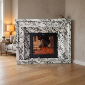 Cornice per Caminetto in Stile Europeo Personalizzata Newstar, Rivestimento in Marmo Calacatta Viola - Product Image 1